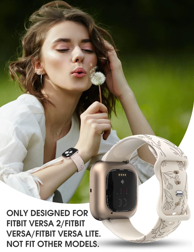 Alt view image 6 of 6 - 3 Packs Floral Engraved Band Compatible with Fitbit Versa 2 Band/Versa Lite/Versa Band Women, Cute Soft Silicone Dandelion Flower Pattern Sport Designer Fancy Summer Strap for Versa 2