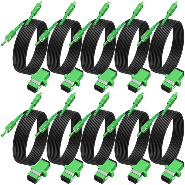 Main image of 10 Pack 10ft / 3 Meter SC/APC to SC/APC Fiber Optic Cable Single Mode Fiber Optic Jumper Patch Cord & Connector, 9/125um, Compatible with Os1/os2 Black Lszh Od-3.0mm