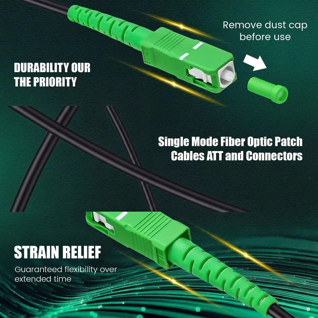 Alt view image 3 of 7 - 10 Pack 10ft / 3 Meter SC/APC to SC/APC Fiber Optic Cable Single Mode Fiber Optic Jumper Patch Cord & Connector, 9/125um, Compatible with Os1/os2 Black Lszh Od-3.0mm