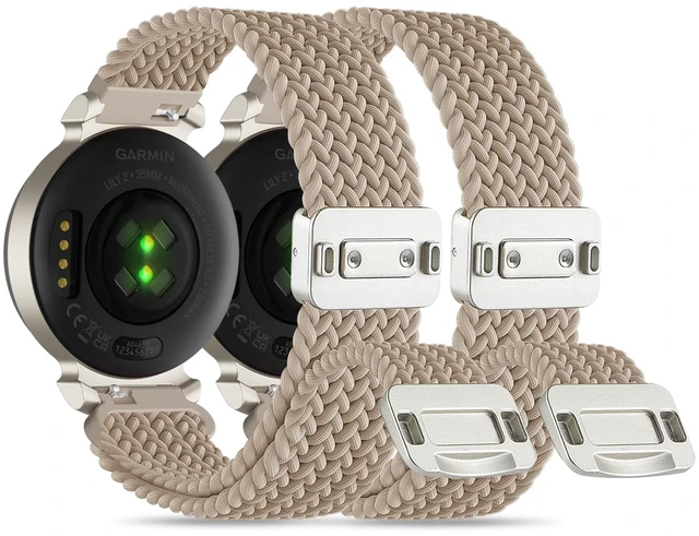 Main image of Nylon Watch Bands for Garmin Lily 2/Lily 2 Active Women 2 Pack 14mm Soft Stretch Braided Adjustable Wristband Magnetic Buckle Sport Strap for Garmin Lily 2 Classic Accessory