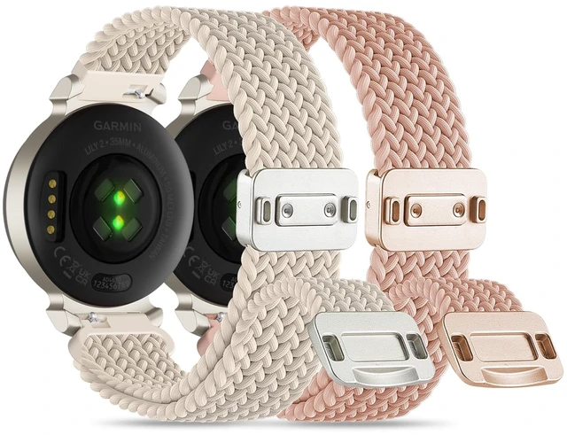 Main image of Nylon Watch Bands for Garmin Lily 2/Lily 2 Active Women 2 Pack 14mm Soft Stretch Braided Adjustable Wristband Magnetic Buckle Sport Strap for Garmin Lily 2 Classic Accessory