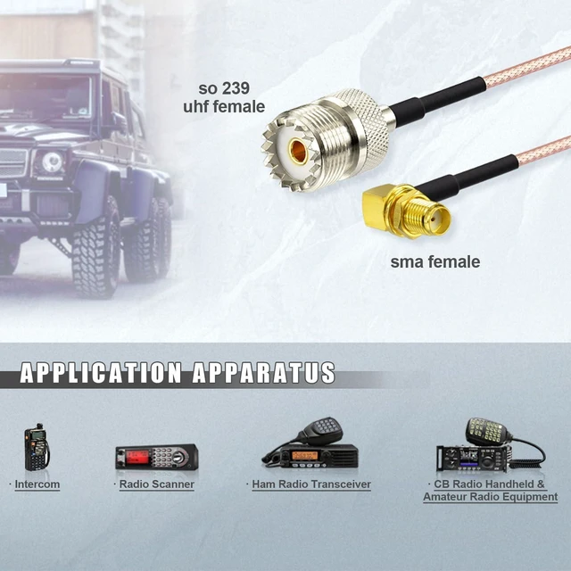 Alt view image 3 of 6 - SO239 to SMA Cable 12inch UHF Female SO-239 to SMA Female Cable Right Angle for CB Radio/Handheld Radio Antenna/Walkie Talkie etc 2-Pack