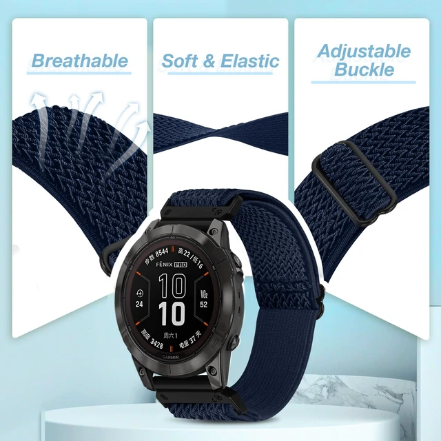 Alt view image 5 of 7 - 26mm Elastic Watch Bands Compatible for Garmin Fenix 8 51mm/Tactix 8 51mm/Enduro/2X/epix Pro 51mm, Quickfit Nylon Band for Fenix 7X/6X Pro/5X Plus/3/Tactix/Descent MK2i Smartwatches