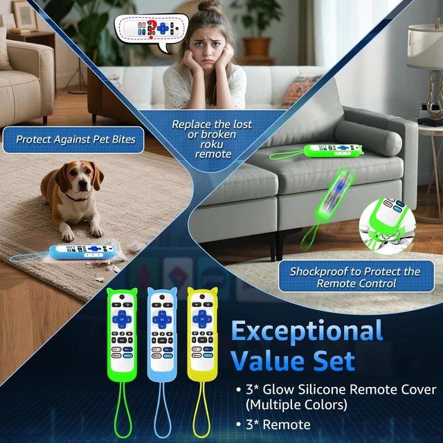 Alt view image 5 of 7 - (Pack of 3) Replacement Remote Only for Roku TV with Soft Protective Cover Remote for TCL/Onn/Hisense/Sharp/Element/Philips Roku Smart TV (Elegant White)Remote BackupNo SetupGlow in The Dark