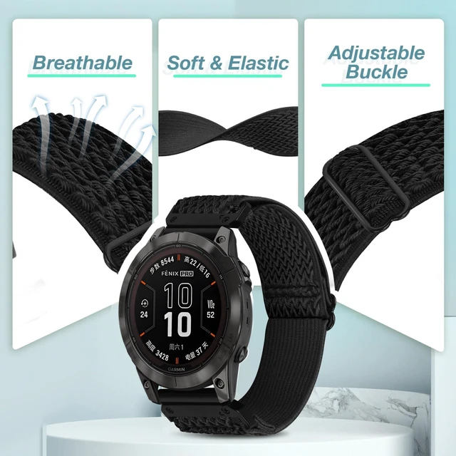 Alt view image 5 of 7 - 26mm Elastic Watch Bands Compatible for Garmin Fenix 8 51mm/Tactix 8 51mm/Enduro/2X/epix Pro 51mm, Quickfit Nylon Band for Fenix 7X/6X Pro/5X Plus/3/Tactix/Descent MK2i Smartwatches