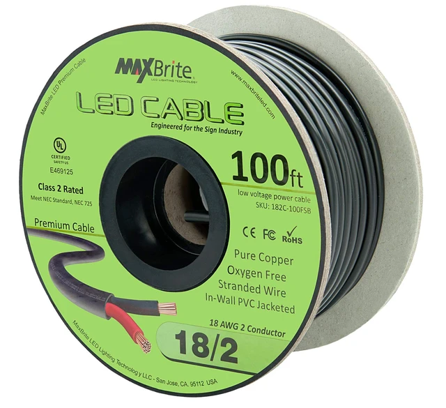 Alt view image 2 of 4 - 100 ft. 18AWG Low Voltage LED Cable 2 Conductor Black Sleeve in-Wall Speaker Wire UL Listed Class 2