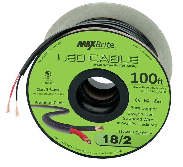 Alt view image 3 of 4 - 100 ft. 18AWG Low Voltage LED Cable 2 Conductor Black Sleeve in-Wall Speaker Wire UL Listed Class 2
