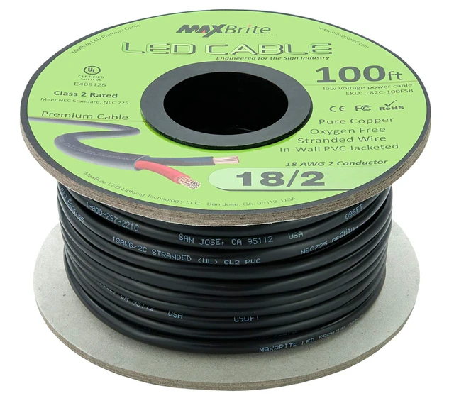 Alt view image 4 of 4 - 100 ft. 18AWG Low Voltage LED Cable 2 Conductor Black Sleeve in-Wall Speaker Wire UL Listed Class 2