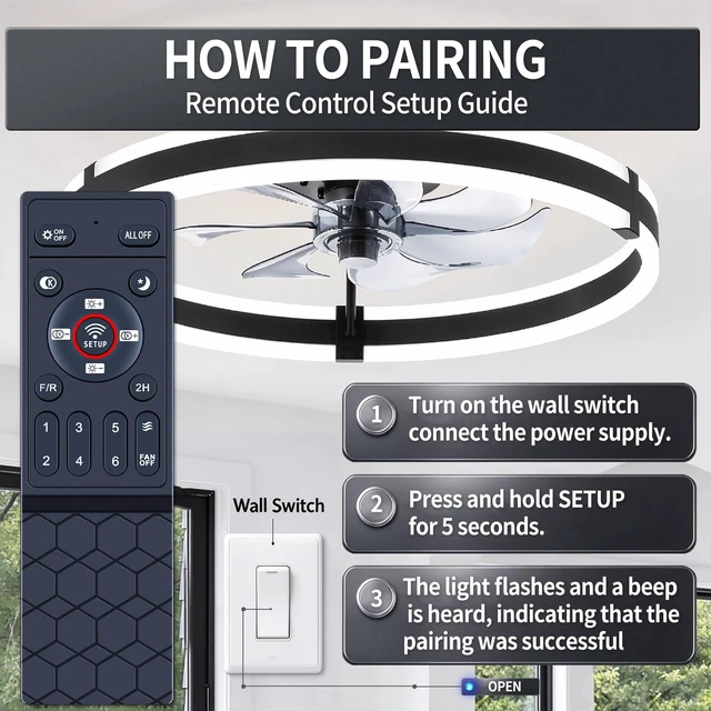 Alt view image 3 of 7 - Replacement Remote Control for AQUBT Ensenior, LEDIARY, VOLISUN, ZMISHIBO Ceiling Fan with Lights, Modern Low Profile Ceiling Fan with Light