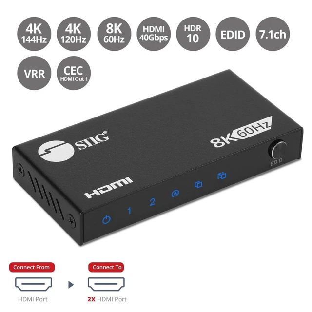 Alt view image 2 of 7 - 1x2 HDMI 2.1 Splitter, 8K60Hz, VRR, ALLM, EDID, CE-H27N11-S1 Send one HDMI 2.1 source to two 8K60Hz displays; VRR, ALLM and EDID support gaming and high-refresh AV systems