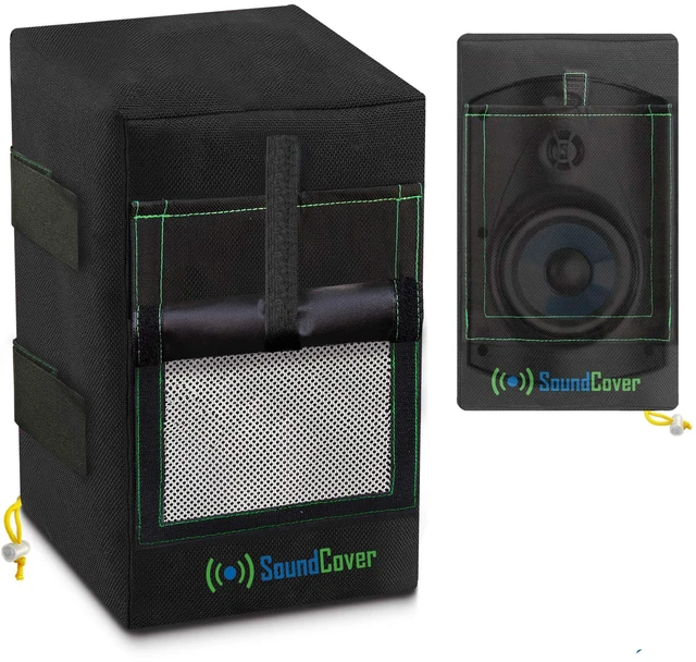 Main image of Two Black Waterproof 600D Outdoor Speaker Covers for C-Bracket Mounted Speakers Fits Yamaha NS-AW150, Polk Audio Atrium 5 (Max Dimensions: H 12.8" x W 7.9" x D 8.9")
