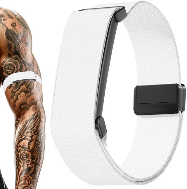 Main image of Magnetic Bicep Band for Google Fitbit Air,Nylon Arm Strap (White) Elastic Sport Armband Ankle Nylon Bicep Bands with Magnet Clasp for Women Men,Breathable Replacement Strap for Gym Running