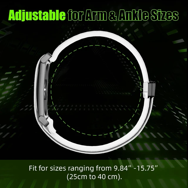 Alt view image 6 of 7 - Magnetic Bicep Band for Google Fitbit Air,Nylon Arm Strap (White) Elastic Sport Armband Ankle Nylon Bicep Bands with Magnet Clasp for Women Men,Breathable Replacement Strap for Gym Running