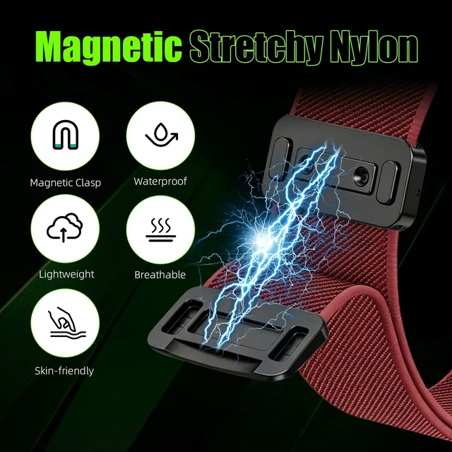 Alt view image 3 of 7 - Magnetic Bicep Band for Google Fitbit Air,Nylon Arm Strap (Wine) Elastic Sport Armband Ankle Nylon Bicep Bands with Magnet Clasp for Women Men,Breathable Replacement Strap for Gym Running
