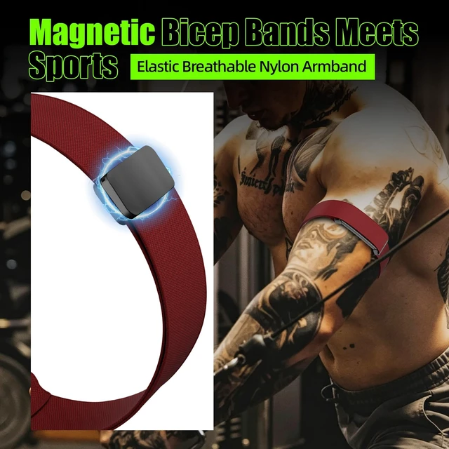 Alt view image 2 of 7 - Magnetic Bicep Band for Google Fitbit Air,Nylon Arm Strap (Wine) Elastic Sport Armband Ankle Nylon Bicep Bands with Magnet Clasp for Women Men,Breathable Replacement Strap for Gym Running