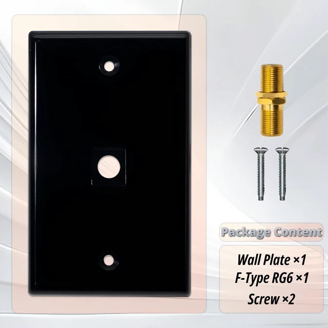 Alt view image 2 of 6 - HXH 1-Port Coax Wall Plate, 3GHz F-Type Connector, Black, 2-Pack For TV and antenna cabling, coaxial cable outlet cover, routes cable through a finished wall opening, gold-plated jack