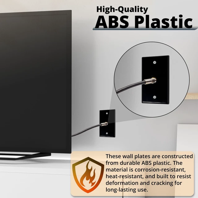 Alt view image 5 of 6 - HXH 1-Port Coax Wall Plate, 3GHz F-Type Connector, Black, 2-Pack For TV and antenna cabling, coaxial cable outlet cover, routes cable through a finished wall opening, gold-plated jack