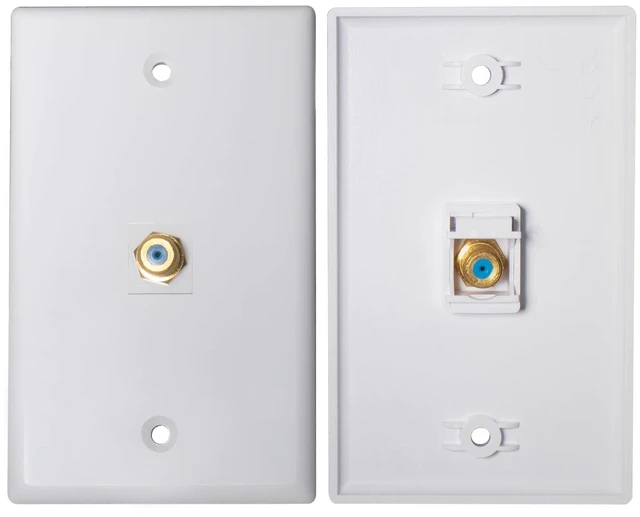 Main image of HXH 1-Port Coax Wall Plate, 3GHz F-Type Connector, White, 2-Pack For television cable wall connections, coaxial cable outlet cover, organizes an in-wall cable exit, gold-plated jack