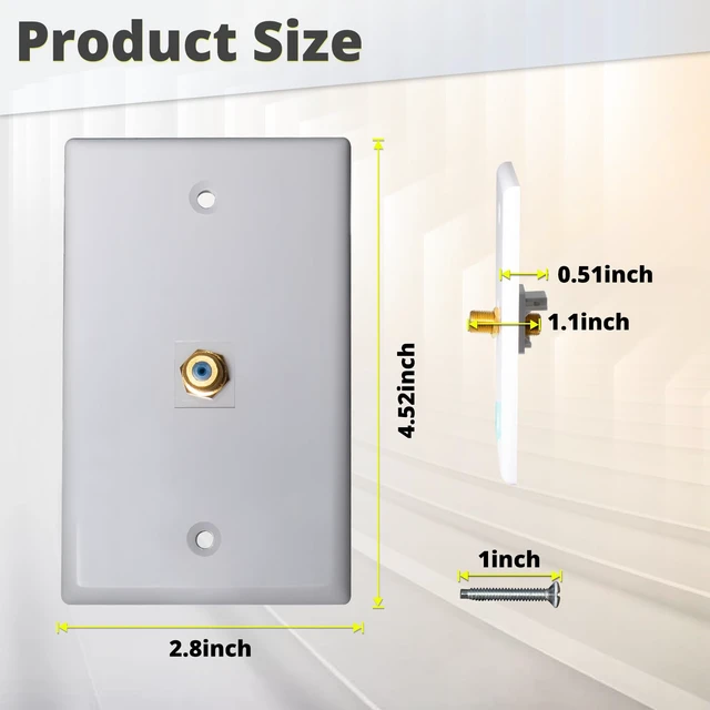 Alt view image 3 of 6 - HXH 1-Port Coax Wall Plate, Gold-Plated F-Type Connector, White, 4-Pack For home theater and antenna cable runs, coaxial cable outlet cover, provides neat wall-mounted cable access, screws included