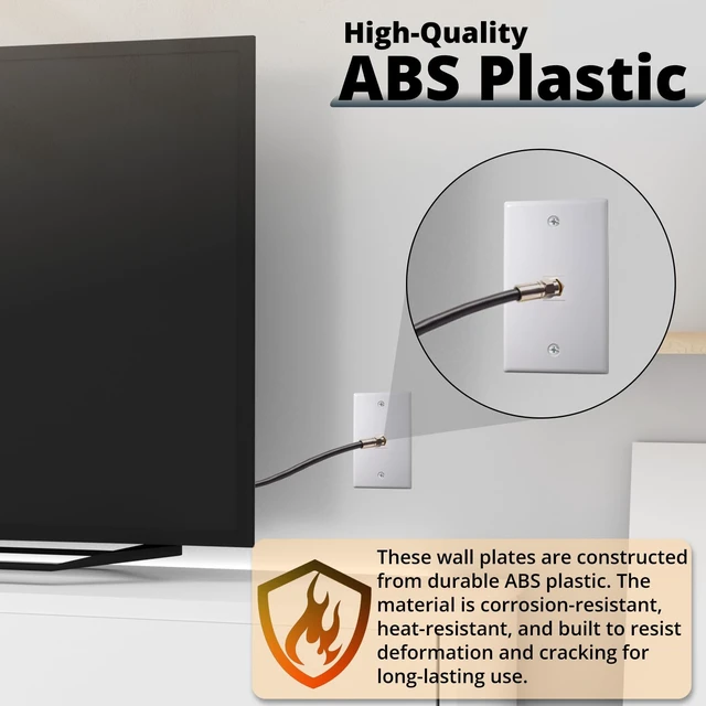 Alt view image 5 of 6 - HXH 1-Port Coax Wall Plate, Gold-Plated F-Type Connector, White, 4-Pack For home theater and antenna cable runs, coaxial cable outlet cover, provides neat wall-mounted cable access, screws included