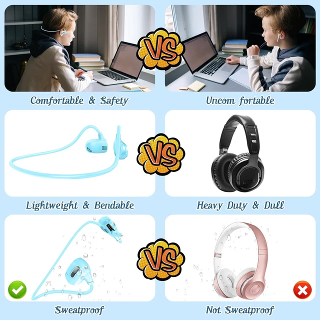 Alt view image 7 of 7 - Kids Headphones, Open Ear Headphones for Teens Child Boys Girls Wireless Bluetooth 5.4 Headset w/ Built-in Mic for School/Tablet/Travel, 13g Ultra-Light, 85dB Protect Hearing, 10H Playtime