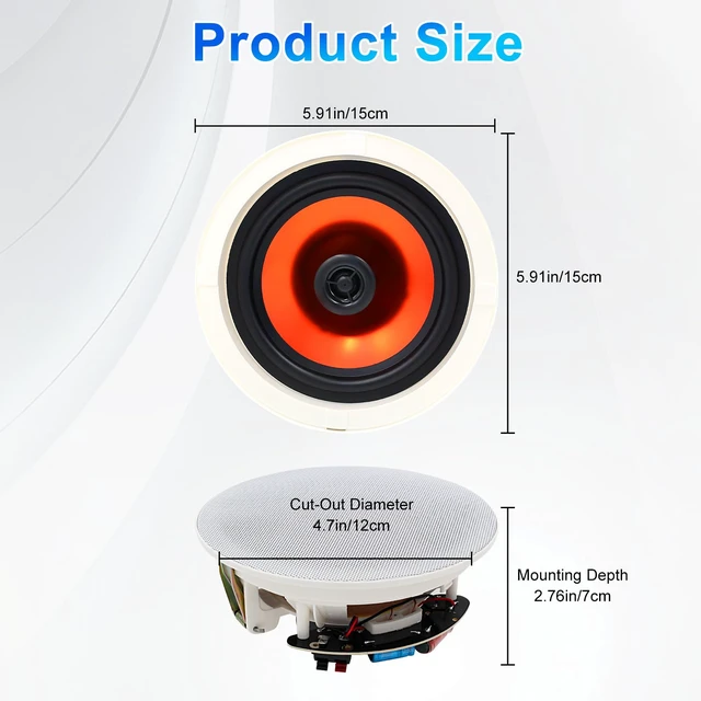 Alt view image 4 of 6 - 4 Inch Ceiling Speakers Max Power 240 Watts 2 Way Flush Mount in Wall Passive Speaker Great for Bathroom, Kitchen,Living Room,Office(1 Pair)