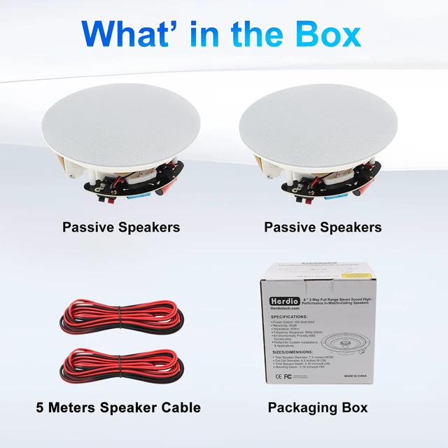 Alt view image 5 of 6 - 4 Inch Ceiling Speakers Max Power 240 Watts 2 Way Flush Mount in Wall Passive Speaker Great for Bathroom, Kitchen,Living Room,Office(1 Pair)