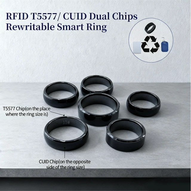 Alt view image 2 of 7 - RFID Rewritable Ring RFID Dual Frequency Ring Black US#13 RFID Ring, 13.56MHz CUID&125KHz T5577 Access Key Cards in One Ring, Ceramic Smart Finger Ring Wear for Men or Women