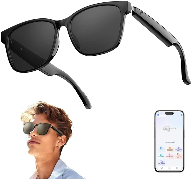 Main image of AI Smart Glasses, Bluetooth 6.0 Translation Glasses 144 languages and accents Bluetooth Glasses Blue Light Filtering Lenses, Travel Meeting Trade Business HY-C8 Black