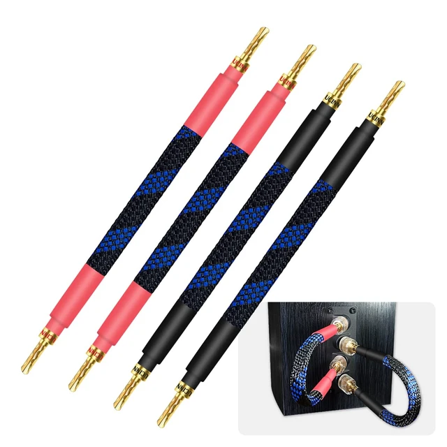 Alt view image 2 of 7 - 11 AWG HiFi Gold Plated Speaker Wire, 20cm Audiophile OFC with BFA Banana Plugs, 4 Pack for HiFi Audio System, Bi-Wire Speaker Cables
