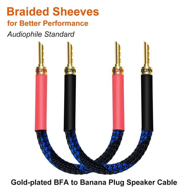 Alt view image 3 of 7 - 11 AWG HiFi Gold Plated Speaker Wire, 20cm Audiophile OFC with BFA Banana Plugs, 4 Pack for HiFi Audio System, Bi-Wire Speaker Cables