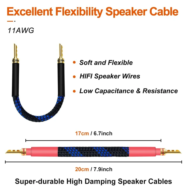 Alt view image 5 of 7 - 11 AWG HiFi Gold Plated Speaker Wire, 20cm Audiophile OFC with BFA Banana Plugs, 4 Pack for HiFi Audio System, Bi-Wire Speaker Cables