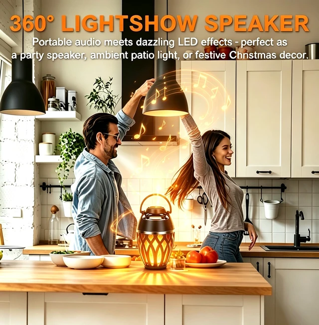 Alt view image 4 of 7 - Outdoor Bluetooth Speaker LED Flame Lantern Portable Wireless Audio Speaker Dual Light Modes: Flame & RGB Lights, Rechargeable, HD Stereo Sound Speaker Wireless for Patio Camping Backyard (2 Pack)