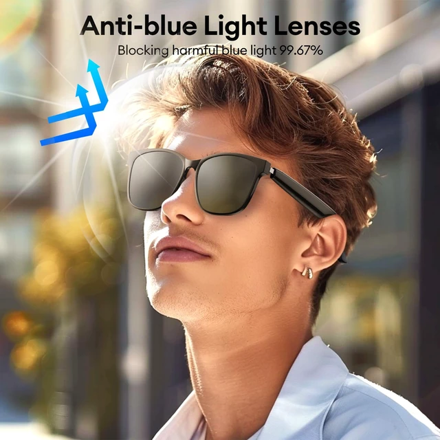 Alt view image 6 of 7 - AI Smart Glasses, Bluetooth 6.0 Translation Glasses 144 languages and accents Bluetooth Glasses Blue Light Filtering Lenses, Travel Meeting Trade Business HY-C8 Black