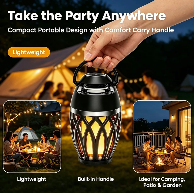 Alt view image 6 of 7 - Outdoor Bluetooth Speaker LED Flame Lantern Portable Wireless Audio Speaker Dual Light Modes: Flame & RGB Lights, Rechargeable, HD Stereo Sound Speaker Wireless for Patio Camping Backyard (2 Pack)