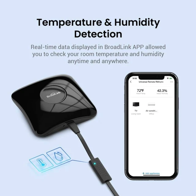 Alt view image 7 of 7 - RM4 Pro IR/RF Universal Remote with HTS2 Cable, All-in-One Hub, Code-Learning Wi-Fi Remote Control for TV, Air Conditioner, Curtain Motor, Works with Alexa, Google Home. (2.4GHz Wi-Fi Only)