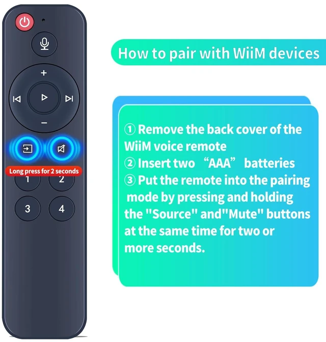 Alt view image 4 of 7 - Voice Replacement Remote for WiiM Mini AirPlay 2 Pro Plus and Pro Audio Streamer, Push-to-Talk, 4 Music Preset Buttons