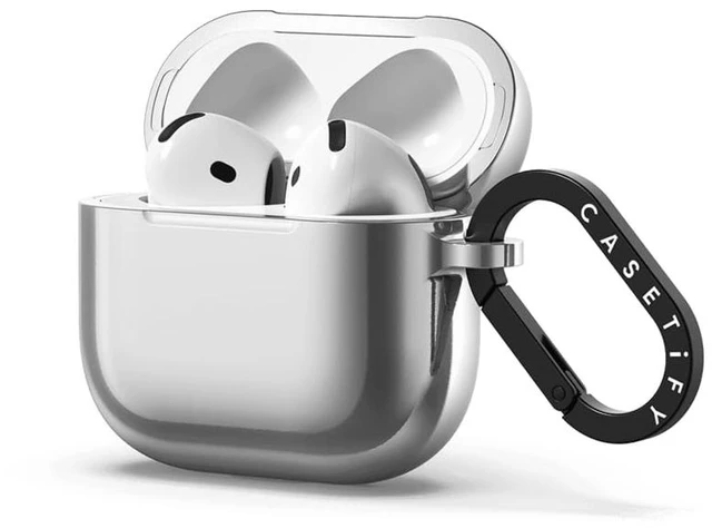 Alt view image 3 of 3 - Mirror Case for AirPods 4/5 - Silver Slim Fit Wirelss Charging Compatible 360-degree Protection sad potato face