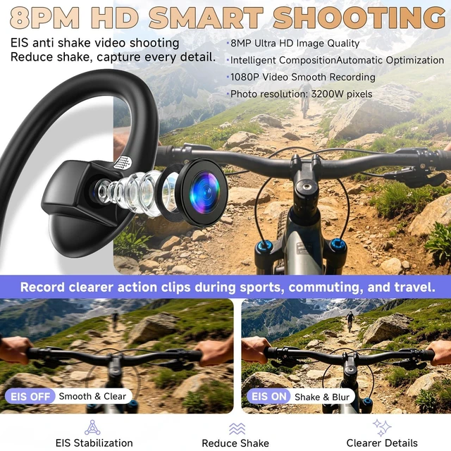 Alt view image 4 of 7 - Open Ear Headphones with 8MP Camera, 1080P HD Video & Photo Support 3200 Pixels Hi-Fi Bluetooth Sports Earphones, AI Real-Time Translator & Voice Assistant with App for Running & Travel