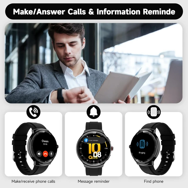 Alt view image 2 of 7 - Smart Watches for Men Women, Waterproof Fitness Tracker, 1.43'' AMOLED Touchscreen Smartwatch for Android & iPhone, 150+ Sports Modes, Heart Rate/SpO2/Stress/Sleep Monitor, 2 Bands, Black