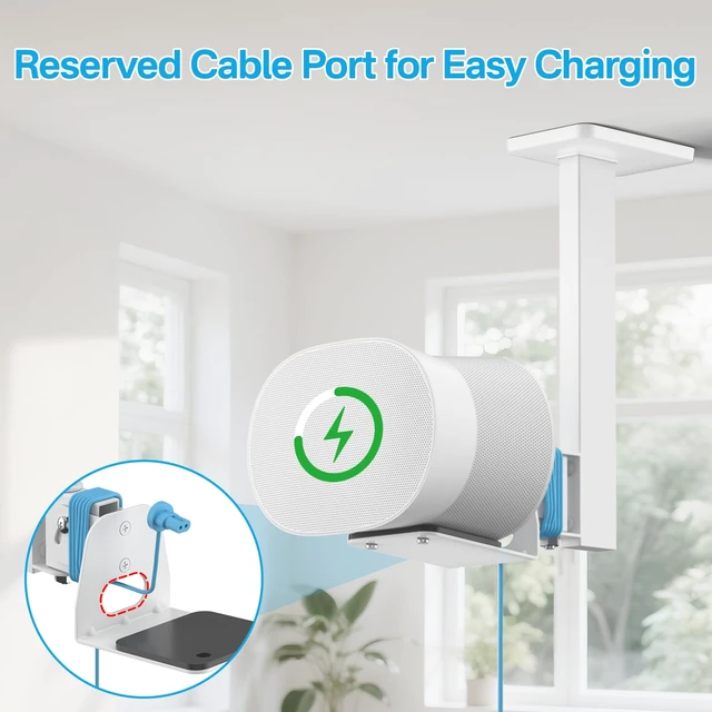Alt view image 5 of 6 - Swivel and Tilt Ceiling Speaker Mount for Sonos Era 300 Ceiling Mount White - Heavy Duty Speaker Ceiling Mount for Sonos Era 300 Mount Bracket to Enhance Audio Experience, White
