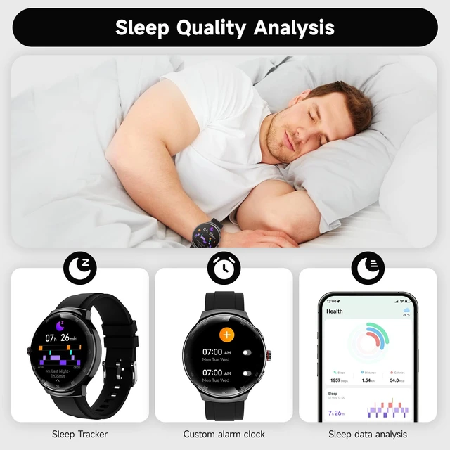 Alt view image 6 of 7 - Smart Watches for Men Women, Waterproof Fitness Tracker, 1.43'' AMOLED Touchscreen Smartwatch for Android & iPhone, 150+ Sports Modes, Heart Rate/SpO2/Stress/Sleep Monitor, 2 Bands, Black
