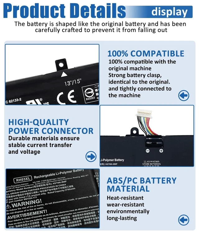 Alt view image 5 of 7 - 45Wh RH03XL M02027-005 Battery Replacement for HP ProBook 430 440 445 450 630 640 650 G8 Series