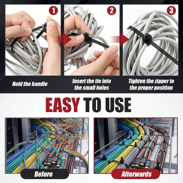 Alt view image 5 of 6 - 200 Pcs Fir Tree Push Mount Cable Zip Ties Clips, 8.3"x0.2" 8 Inch Heavy Duty Wire Tie, 2 in 1 Self Locking, UV Resistant, Assortment Nylon, Black Cable Tie, for Indoor Outdoor