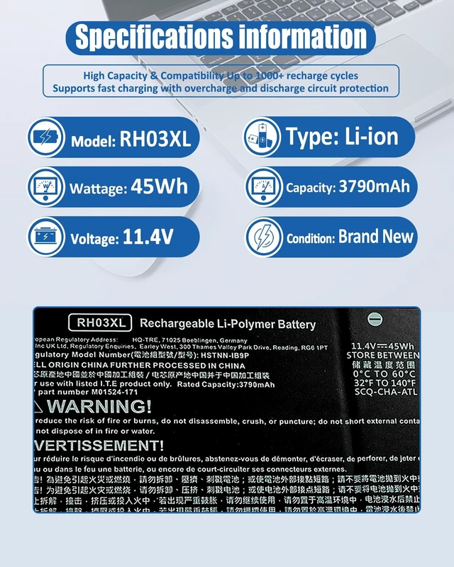 Alt view image 4 of 7 - 45Wh RH03XL M02027-005 Battery Replacement for HP ProBook 430 440 445 450 630 640 650 G8 Series