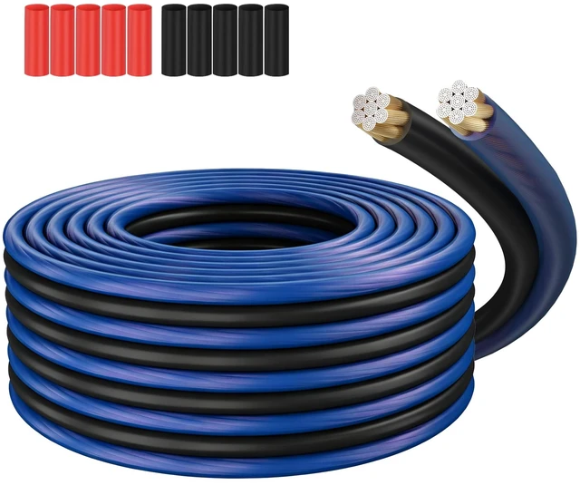 Main image of 8 Gauge AWG 2 Conductor Speaker Wire 50 FT Blue & Black, Ultra Flexible CCA Power & Ground Zipper Parallel Battery Cable, Color-Coded for Car Audio Subwoofer Amplifier RV Marine DIY+Heat Shrink Tubes