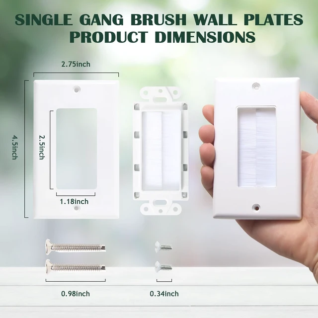 Alt view image 4 of 7 - 10-Pack 1-Gang Brush Wall Plate with Low Voltage Mounting Bracket Hide Cable Behind in Wall, Pass Through Low Voltage Wall Plate for TV/HDMI/Coax/Speaker/Ethernet Wire, Standard Size 4.5*2.75