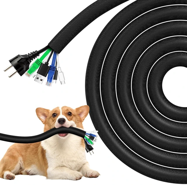 Main image of Cable Sleeve, 20ft - 4/5 inch Dog Cat Cord Protector for Pets, Black Cord Cover for Pets, Flexible Cord Protector from Pets Chewing, Bite-Resistant Cable Wire Management for USB, Power, TV Cords