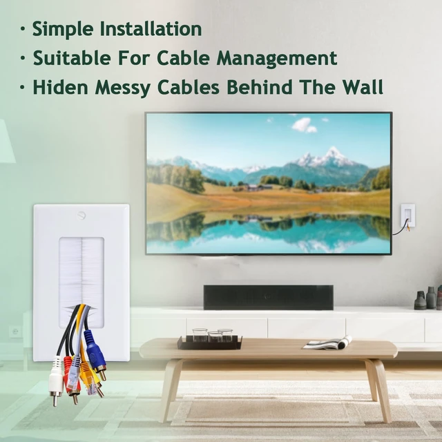 Alt view image 6 of 7 - 10-Pack 1-Gang Brush Wall Plate with Low Voltage Mounting Bracket Hide Cable Behind in Wall, Pass Through Low Voltage Wall Plate for TV/HDMI/Coax/Speaker/Ethernet Wire, Standard Size 4.5*2.75