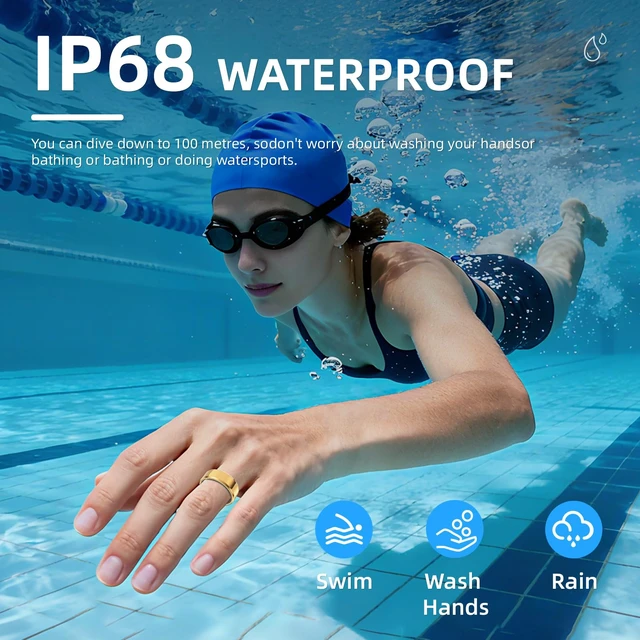 Alt view image 6 of 7 - Smart Ring for Women & Men, Smart Rings Health Tracker(Gold, #8) Heart Rate, Sleep Monitoring, Long Lasting Battery, IP68 Waterproof Fitness Ring for iOS & Android, No Subscription Fee